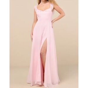 Lulus Dream Admiration Light Pink Ruffle Strap Sweetheart Maxi Dress  Size M NWT